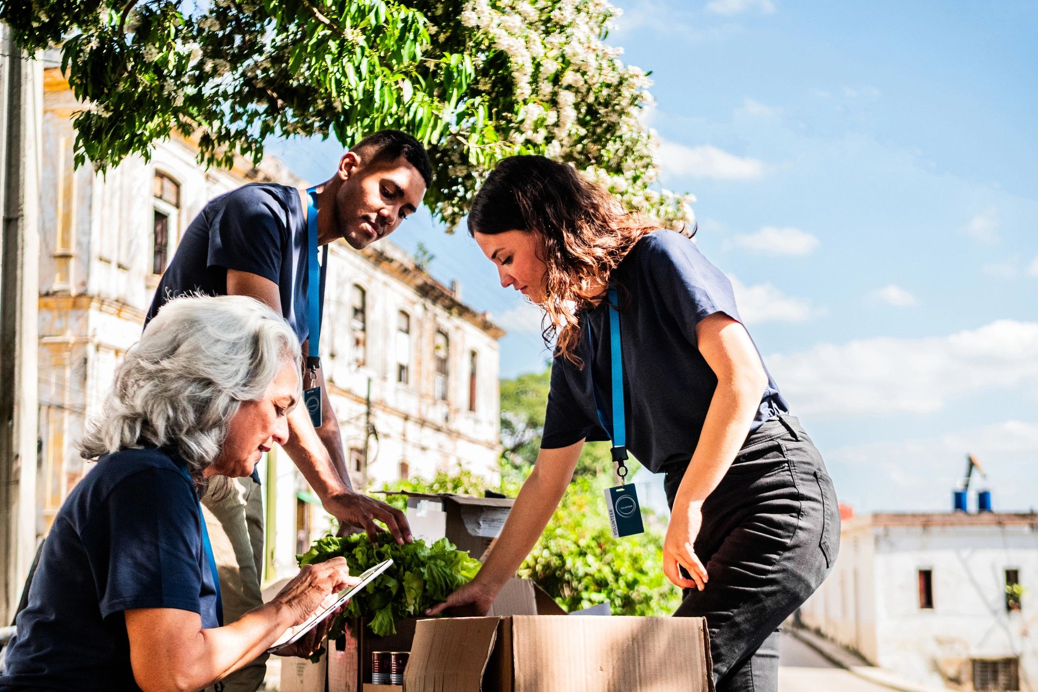 Volunteers serving together in community outreach